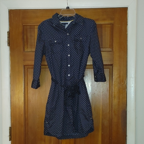 Tommy Hilfiger Navy Polka Dot Classic Preppy Girl Shirt Dress. - Picture 2 of 7